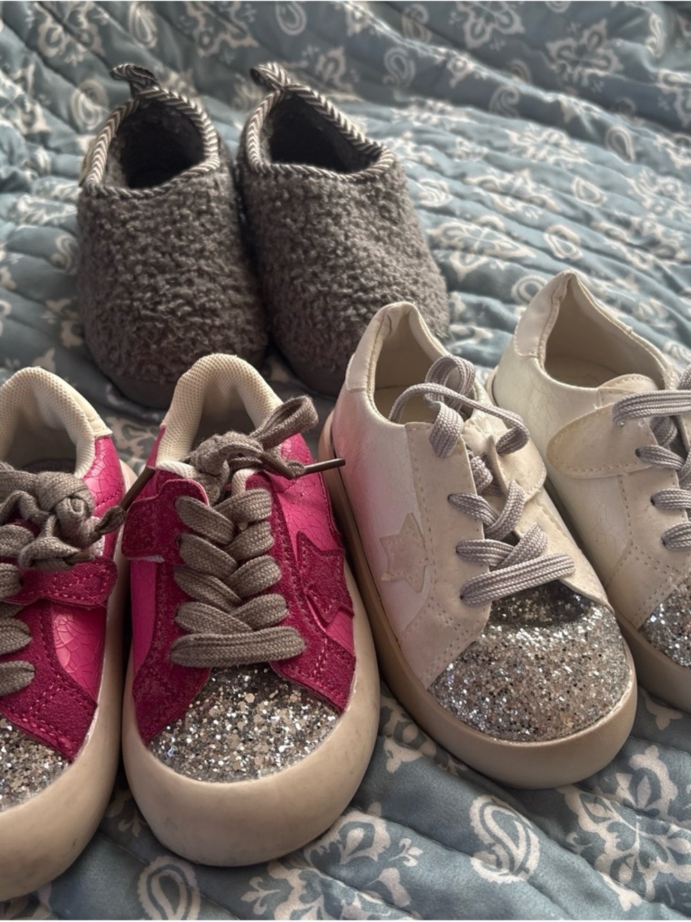 Kids Glitter Toe Casual Sneakers - Pink & White